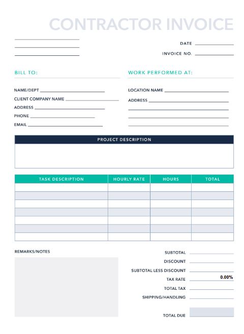 Free Contractor Invoice Template For Pdf Excel Hubspot