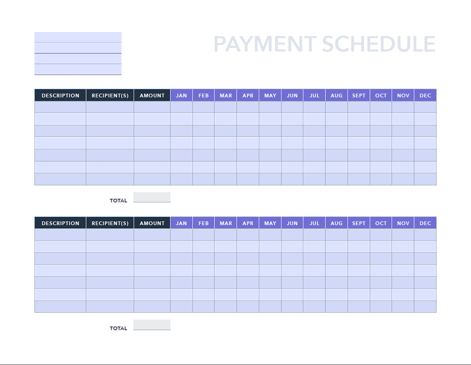 Free Payment Schedule Template for PDF  Excel  HubSpot Inside Monthly Meeting Calendar Template