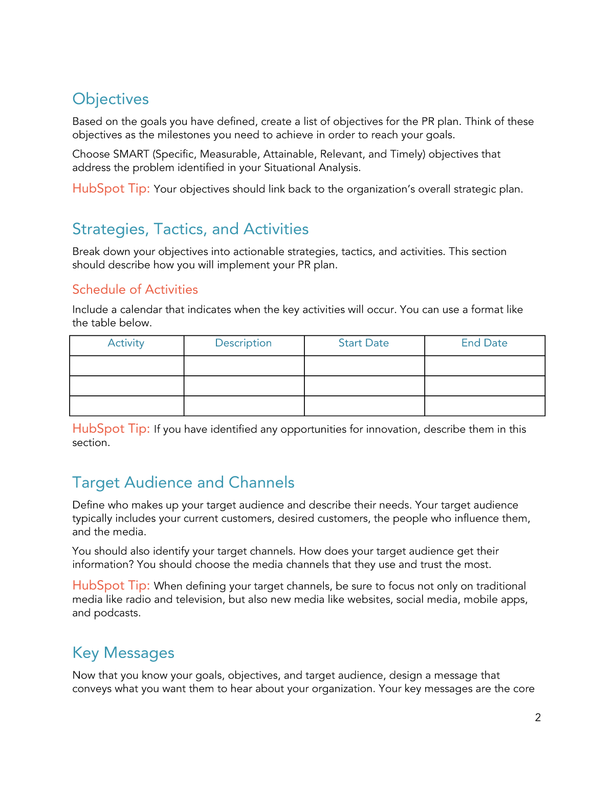 Free PR Plan Template for PDF  Word  Google Docs  HubSpot