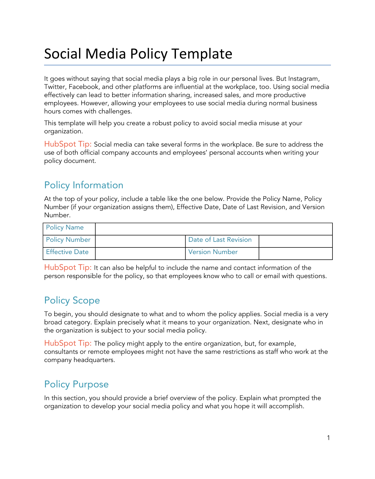Free Social Media Policy Template for PDF  Word  Google Docs With Regard To Business Email Template Pdf