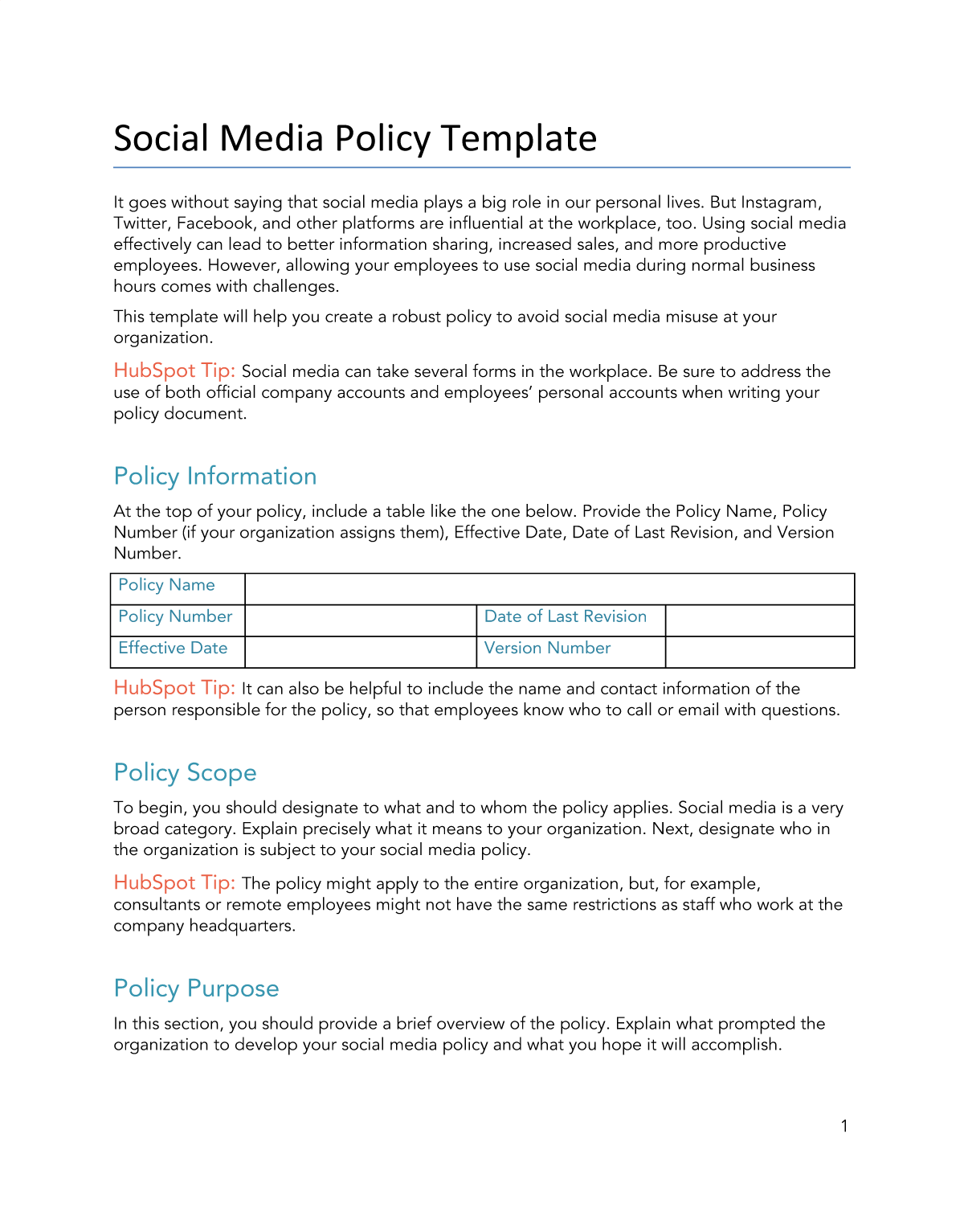 Free Social Media Policy Template for PDF  Word  Google Docs In Business Rules Template Word