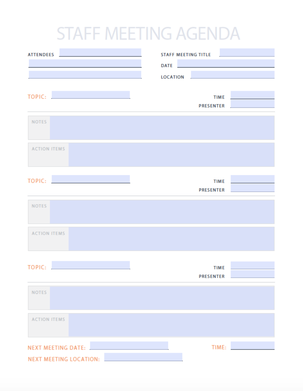 Free Staff Meeting Agenda Template for PDF  Excel  HubSpot Intended For One On One Staff Meeting Agenda Template