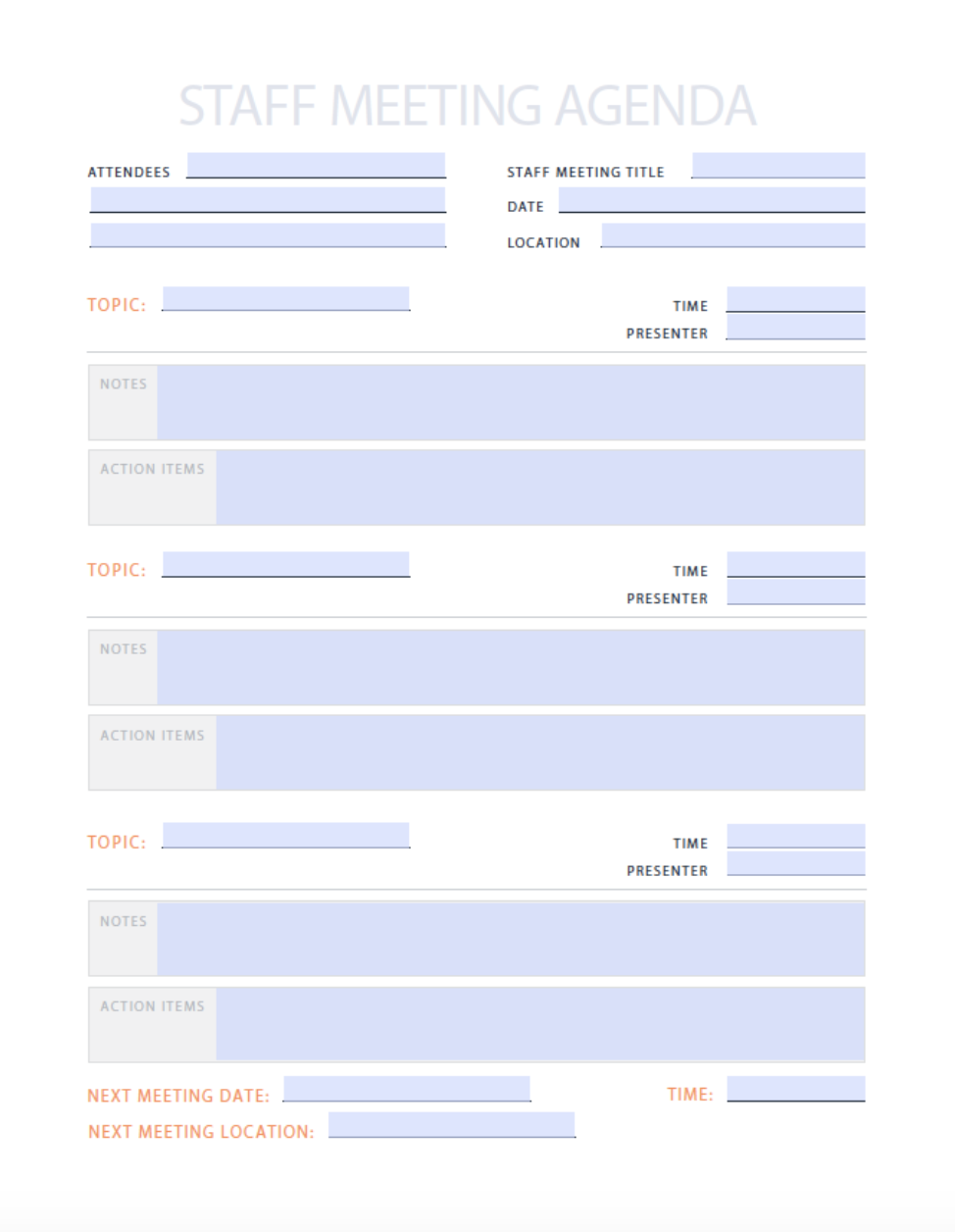 Free Staff Meeting Agenda Template for PDF  Excel  HubSpot Regarding Agendas For Meetings Templates Free