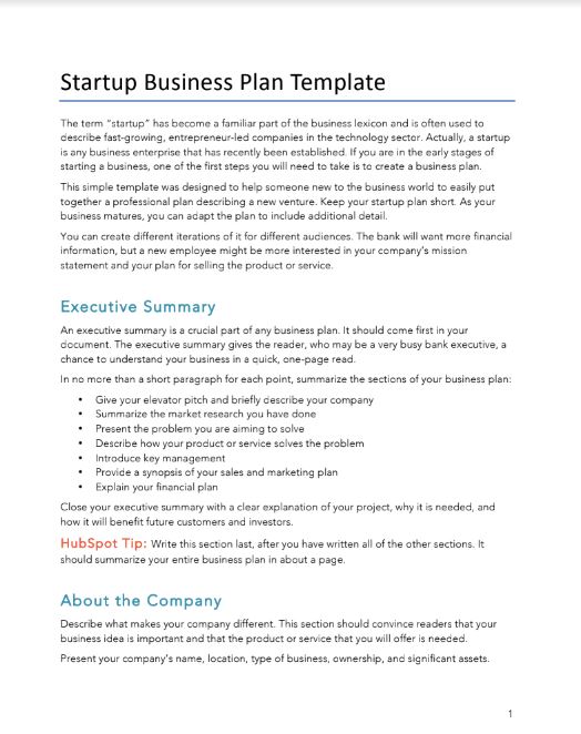 business startup plan template