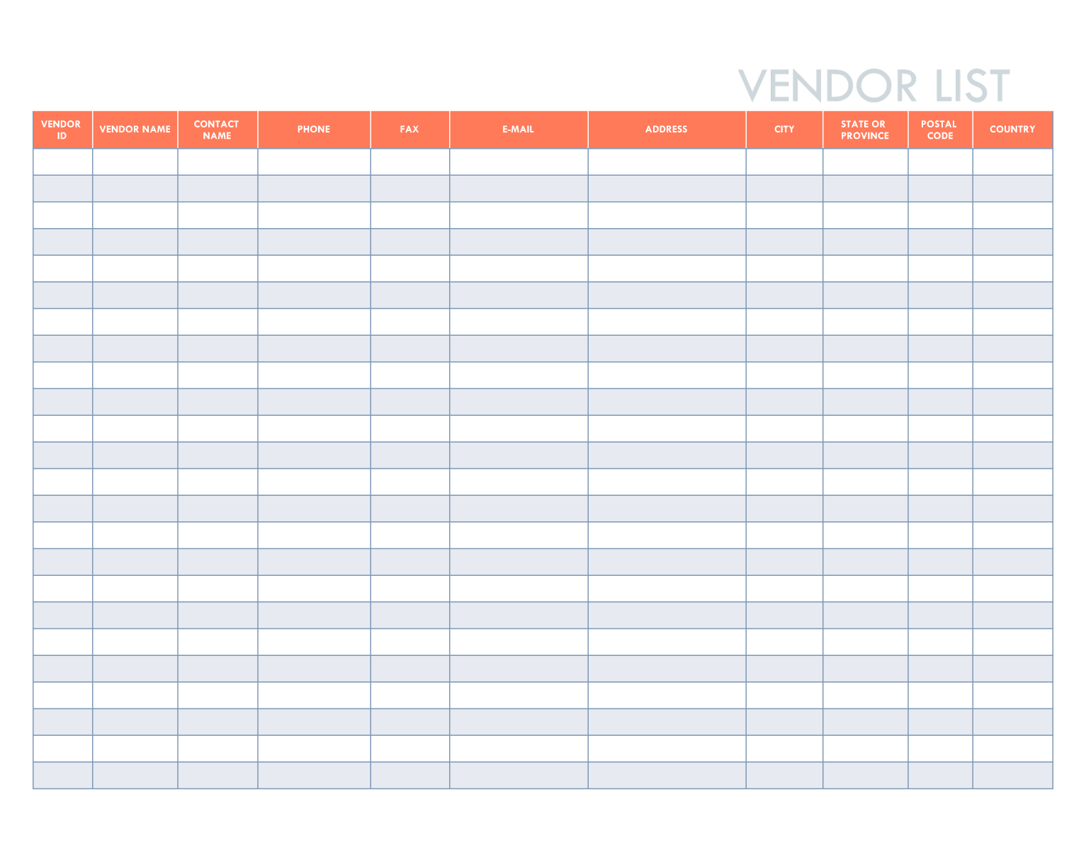 Business Vendor List Template Free List Templates