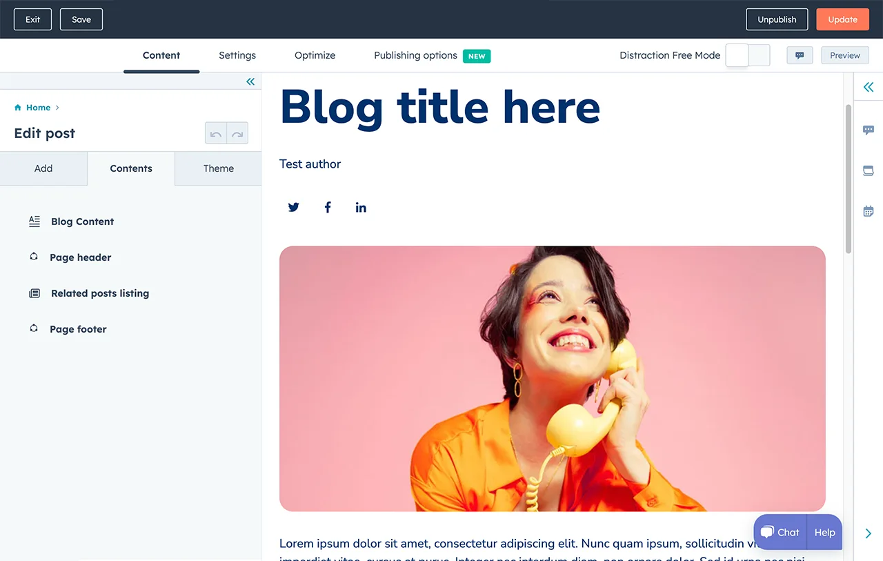Free blog maker interface showing content editor