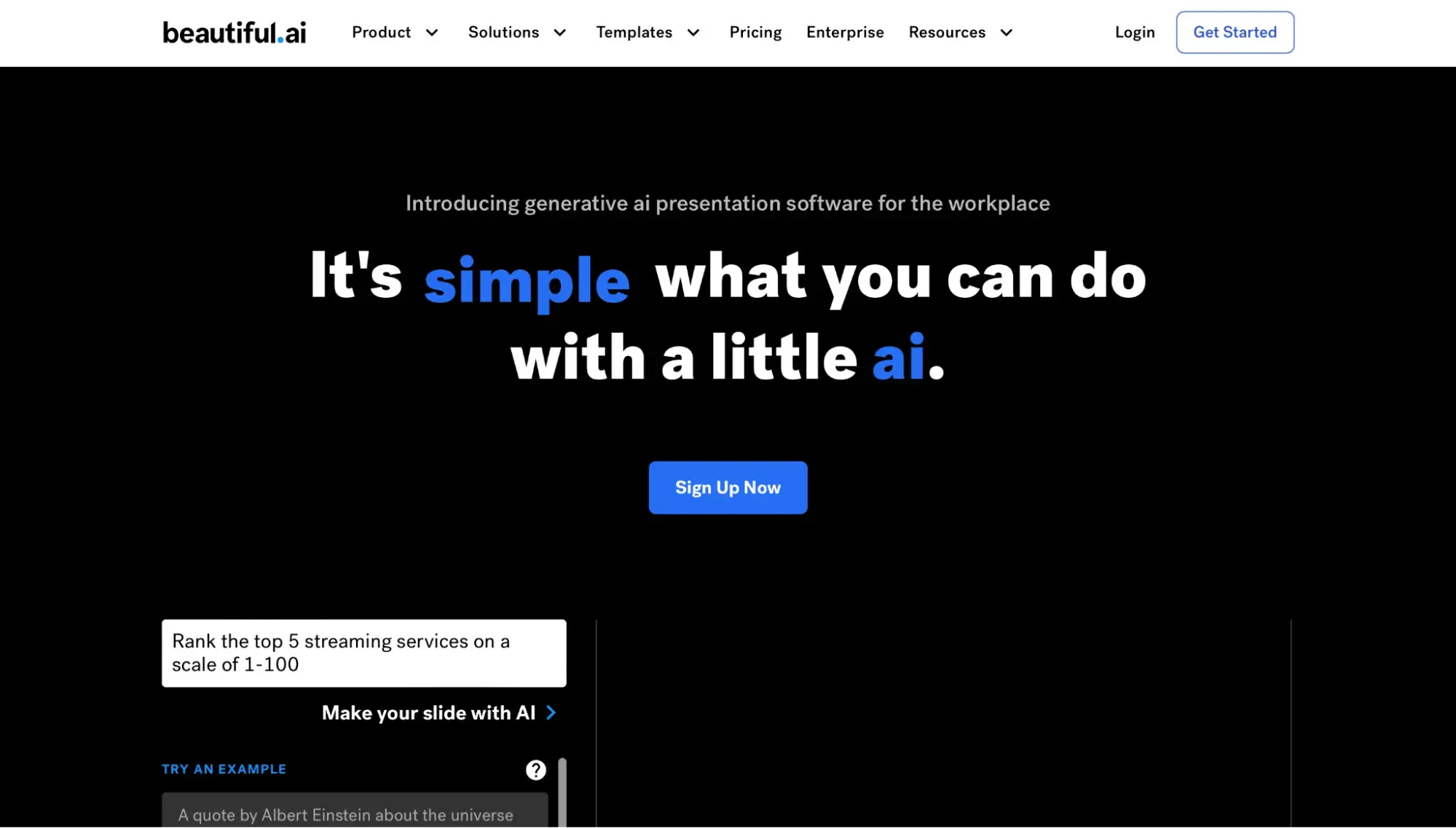 websites to make presentations on Screenshot of AI presentation maker Beautiful.AI