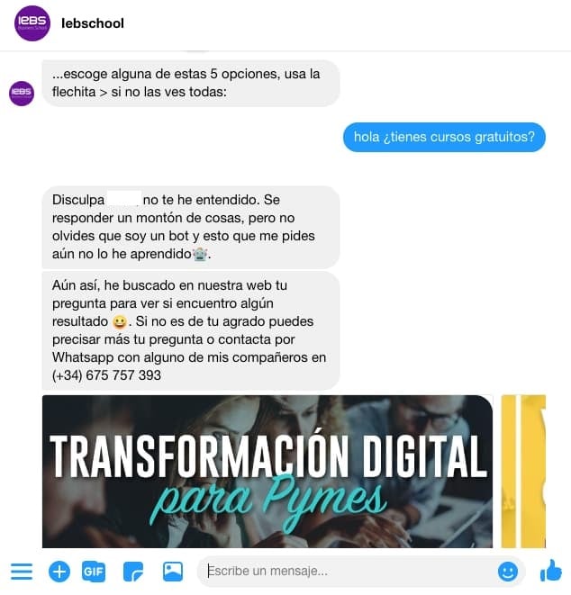 Bots para Facebook: ejemplo de Iebschool