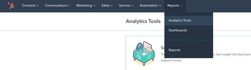 Drop-down menu in CMS Hub leading to the analytics dashboard