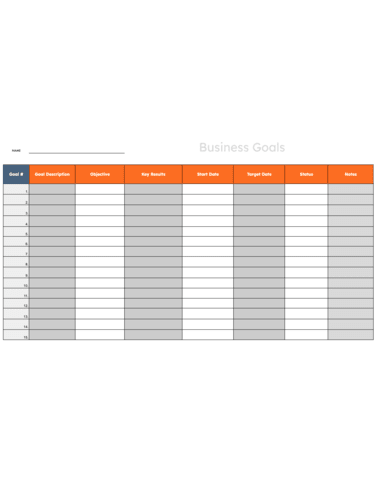 business goal setting template for Excel