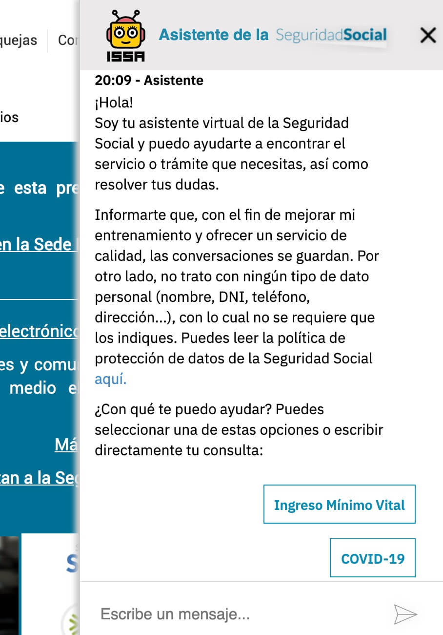 Ejemplo de chatbot para servicio al cliente de SSE