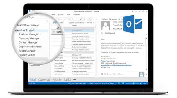 Outlook email user interface showing integration with HubSpot's free CRM