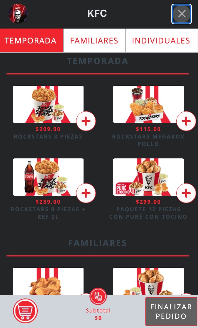 Ejemplo de chatbot para servicio a domicilio de KFC