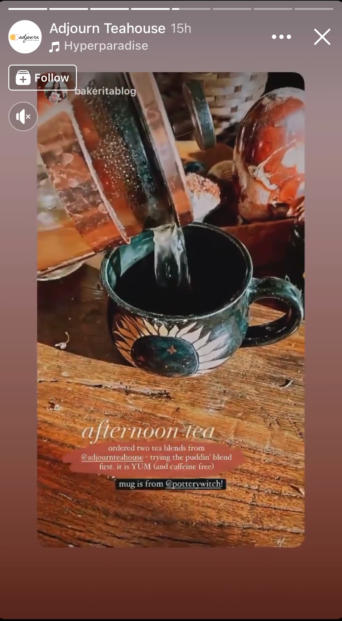 Adjourn TeaHouse facebook story example
