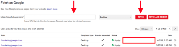 Pantalla en la Search Console de Google, explorar como Google o Fetch as Google