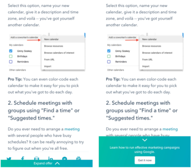 ab test experiment design variant D of the hubspot blog mobile CTA AB test