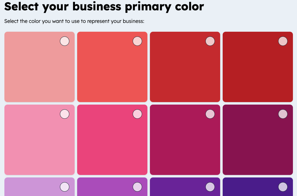 Primary colors from HubSpot's Color Palette Generator