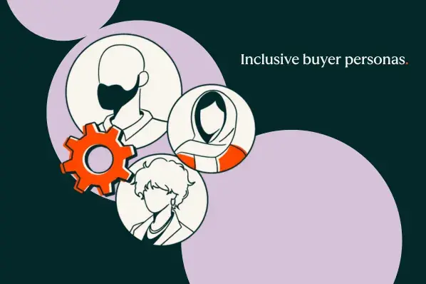 buyer personas represented by a diverse group of people and a gear