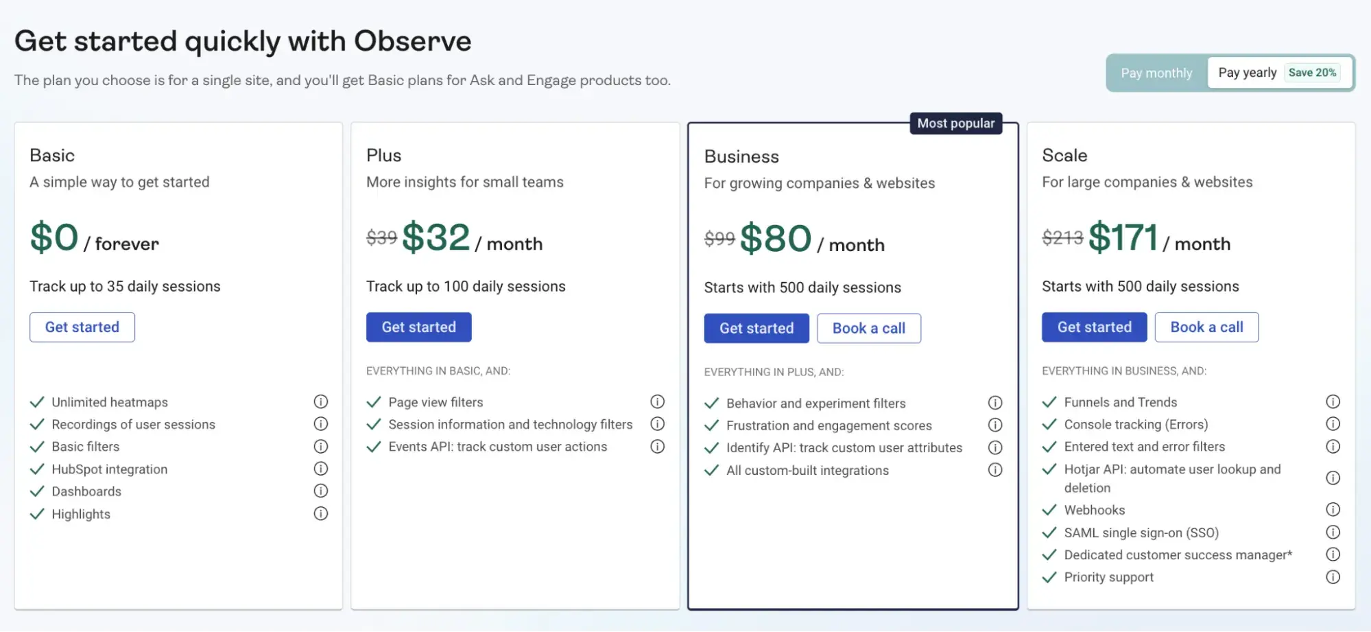 knowledge management systems; pricing for hotjar’s observe product