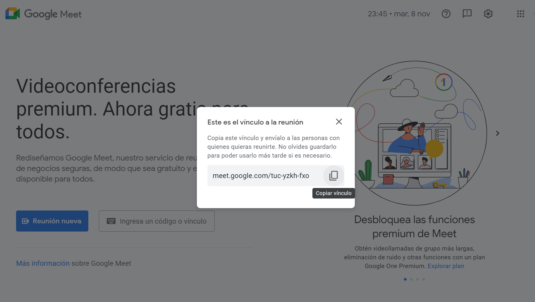 cómo usar Google Meet. Crea una reunión para más tarde