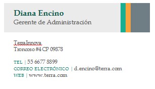 Ejemplo de tarjeta de presentación en Word con más datos