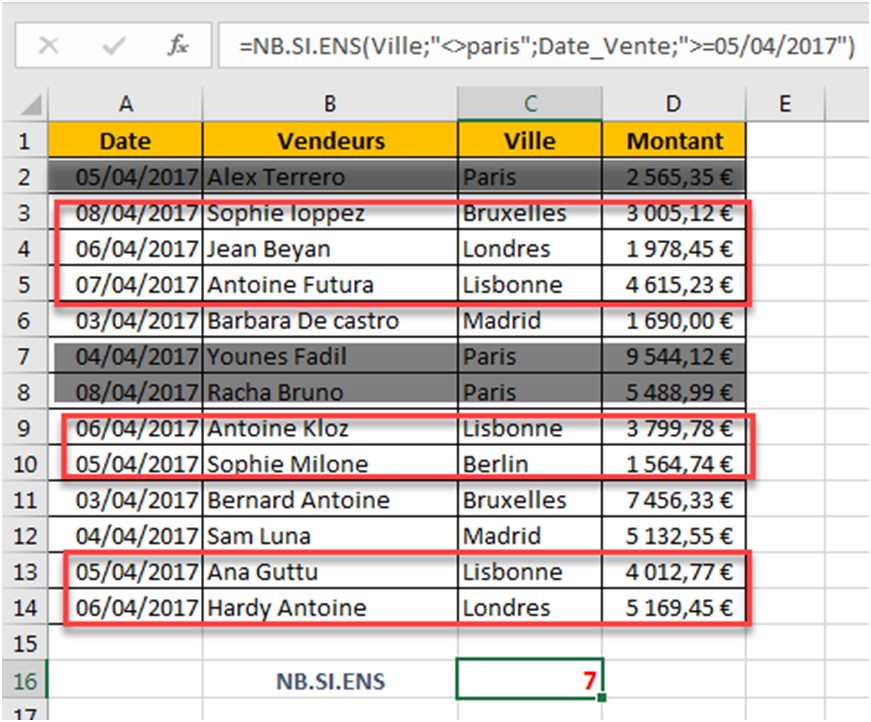 Exclusion d'un critège du comptage
