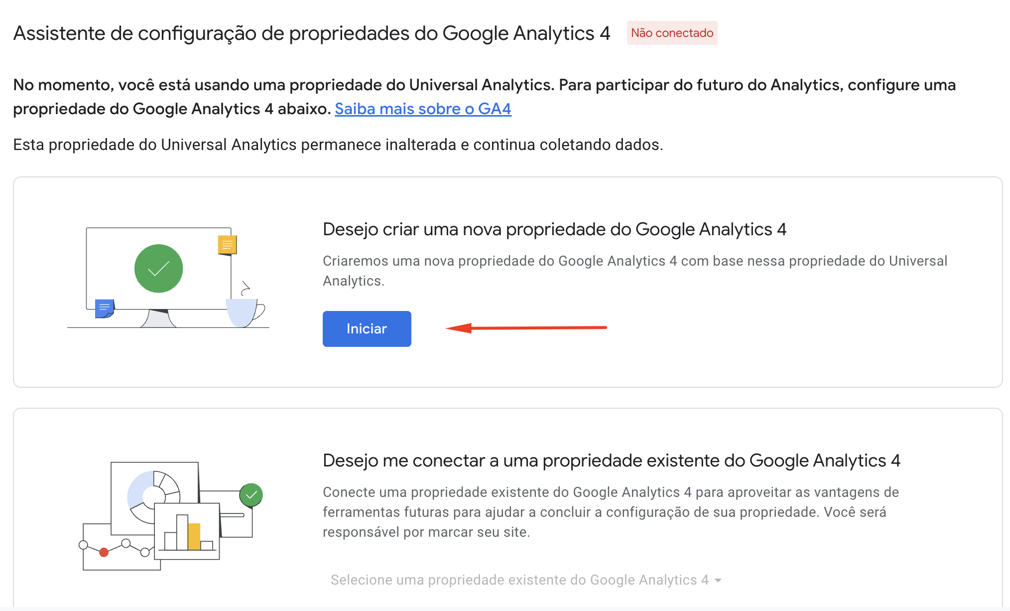 Google Analytics 4 - inicie o processo de criar uma nova propriedade no GA4