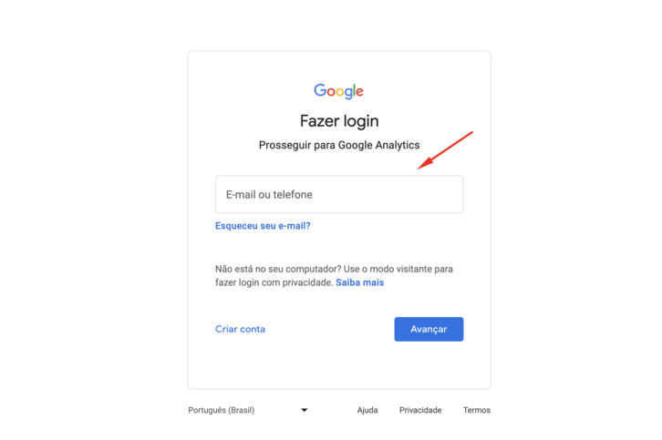 Google Analytics 4 - Faça o login na plataforma