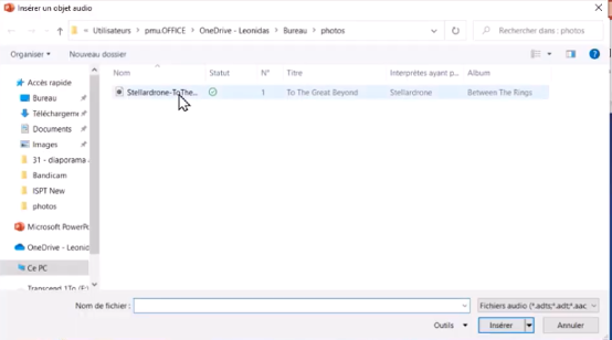 Insérer un objet audio PowerPoint