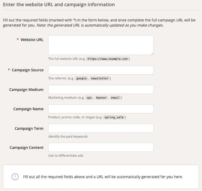 Formulario para el creador de UTM de Google Analytics