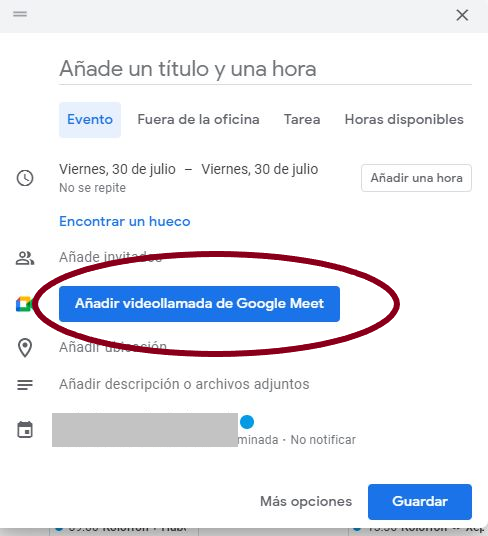 Cómo crear una nueva reunión en Google Meet desde el calendario