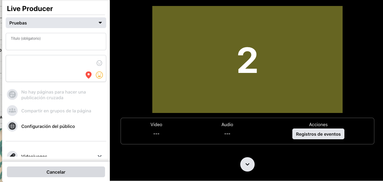 Conteo regresivo para iniciar un Facebook Live en PC