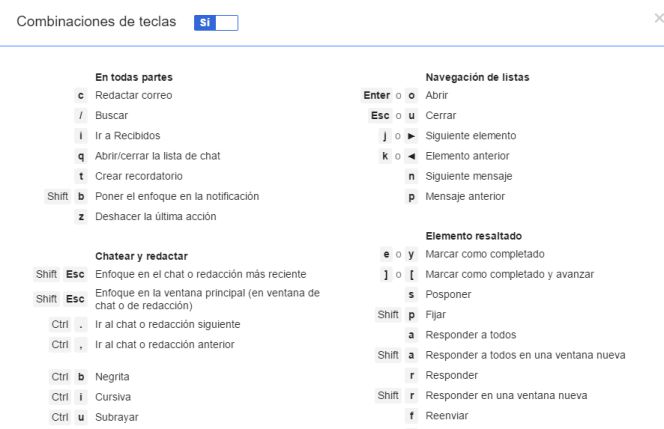 Combinación de teclas y atajos en Gmail