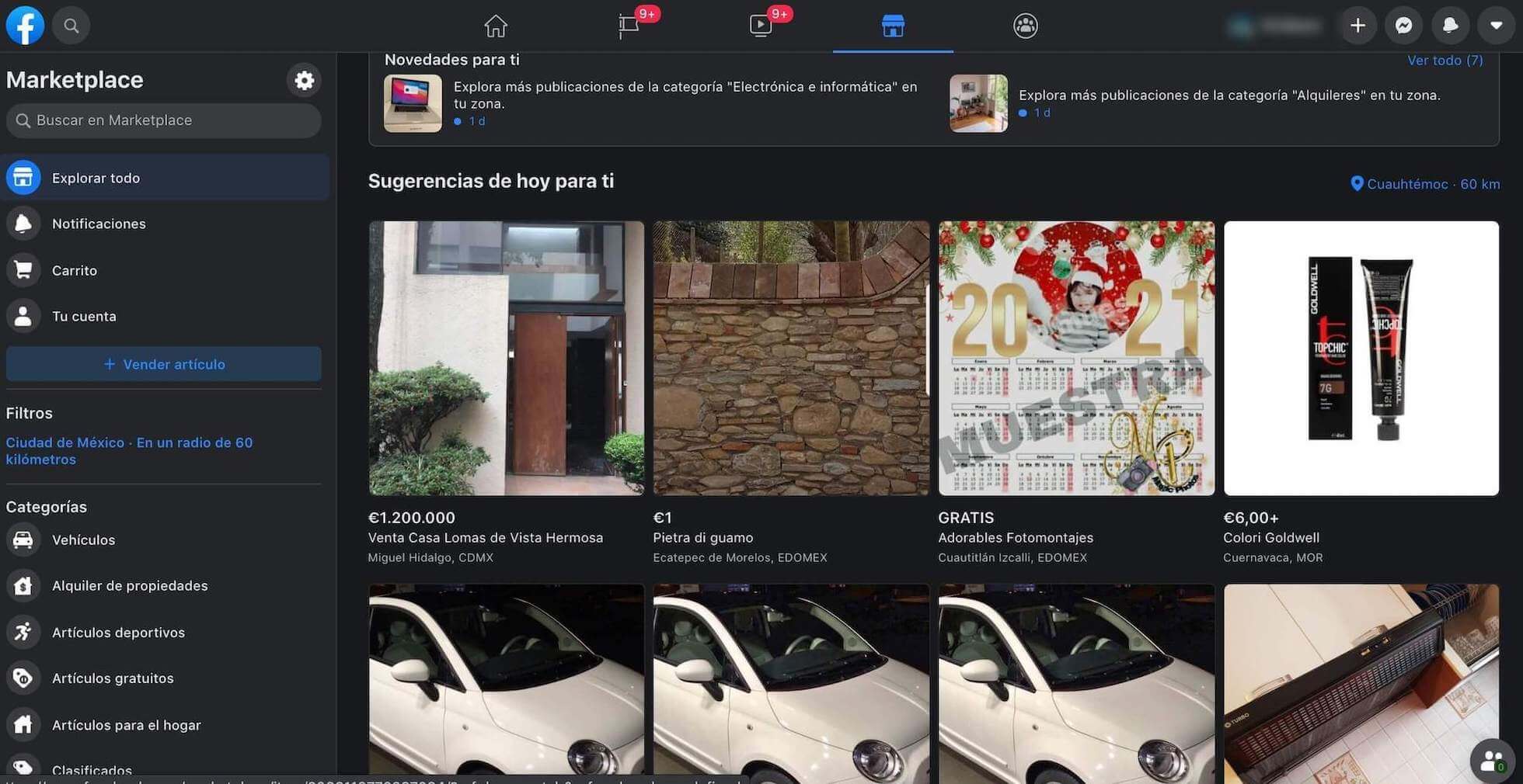 Ejemplo de publicidad C2C: Marketplace de Facebook