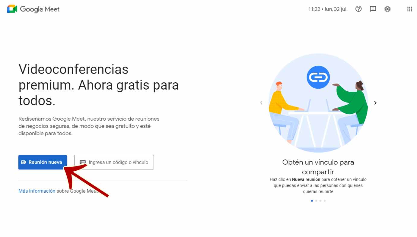 Cómo crear una reunión en Meet: reunión nueva