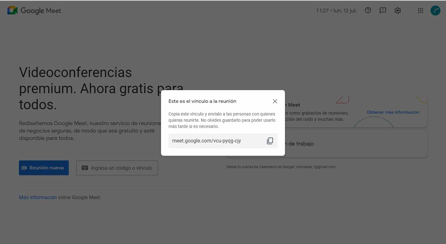 Cómo crear una reunión en Meet: enlace de reunión