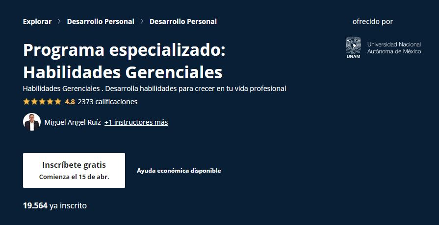 Curso de habilidades gerenciales de UNAM y Coursera