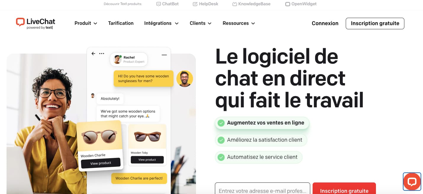page d'accueil site livechat