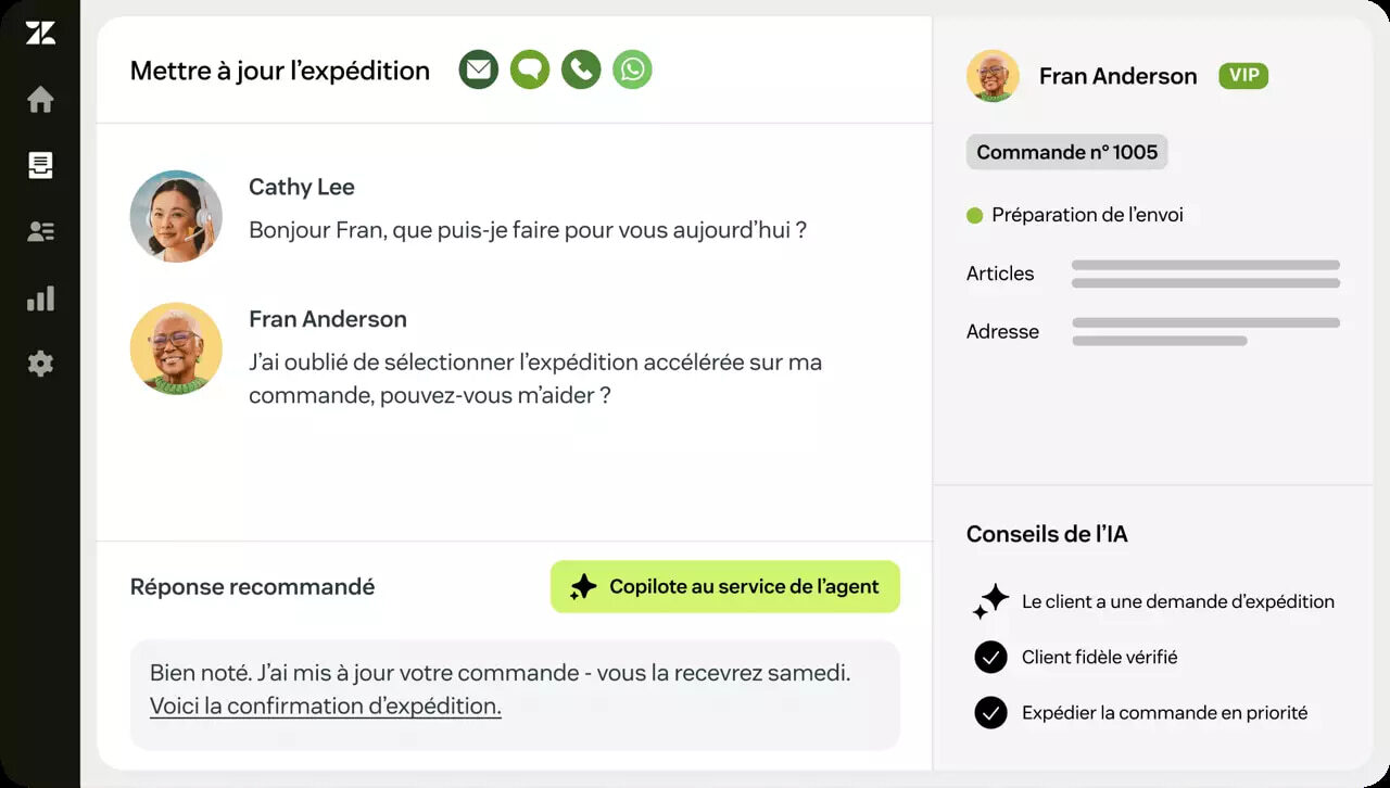 interface logiciel service client zendesk