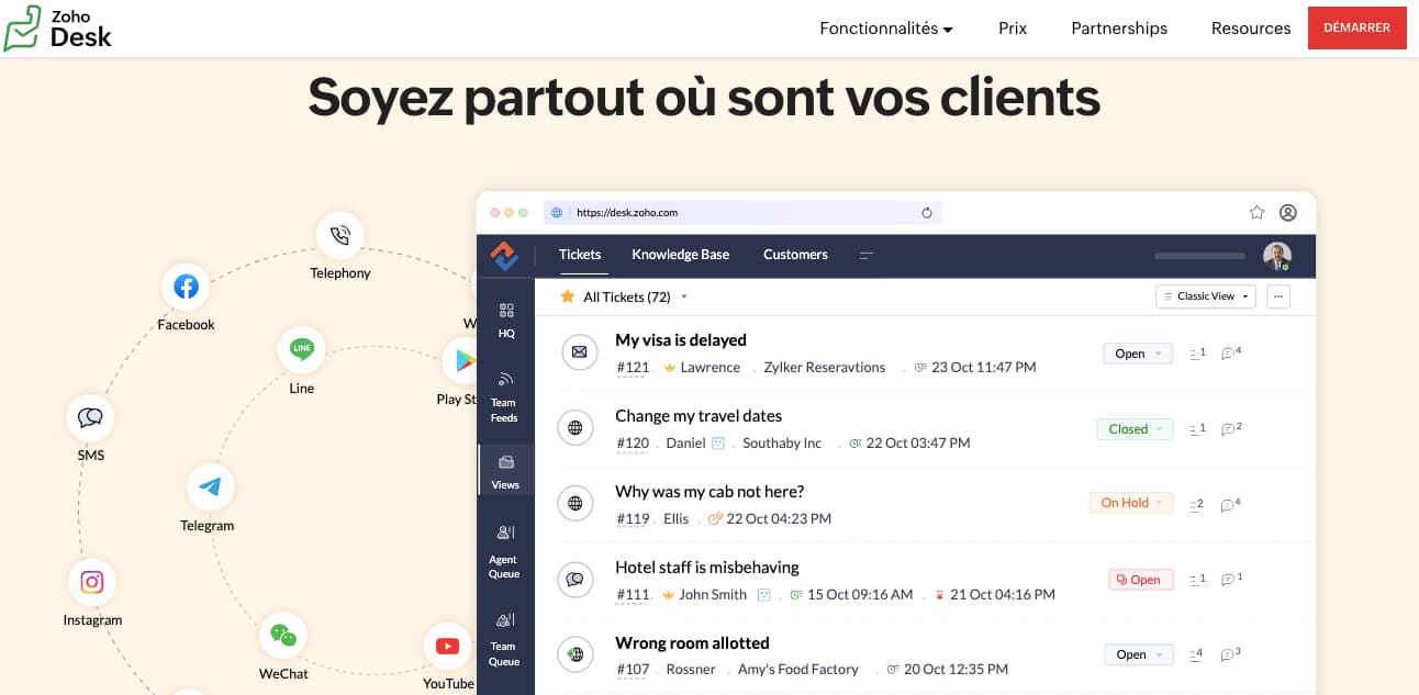page d'accueil site zoho desk