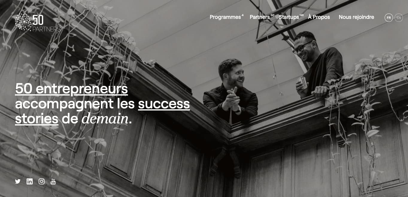 page accueil site incubateur 50 partners