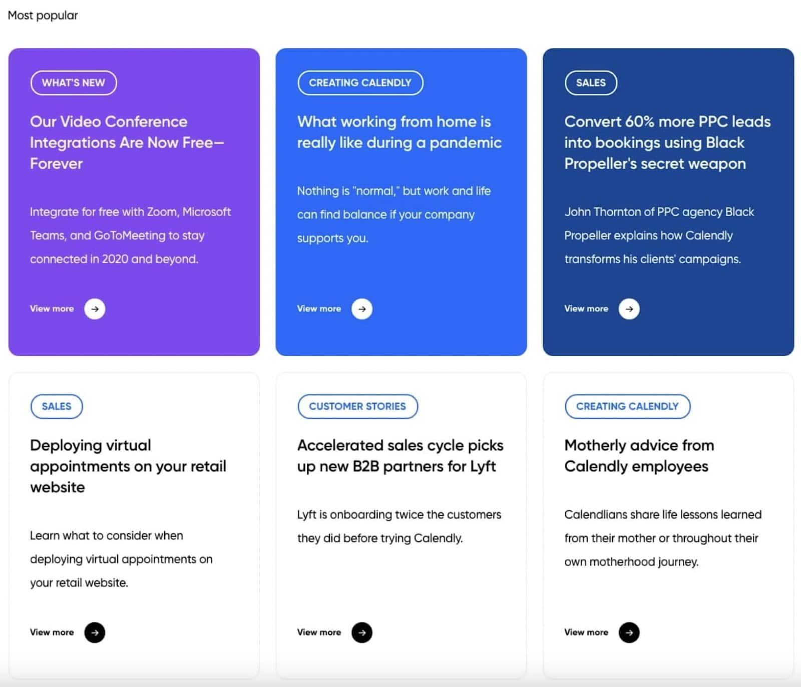 Ejemplo de sitios web que utilizan grid CSS: Blog de Calendly