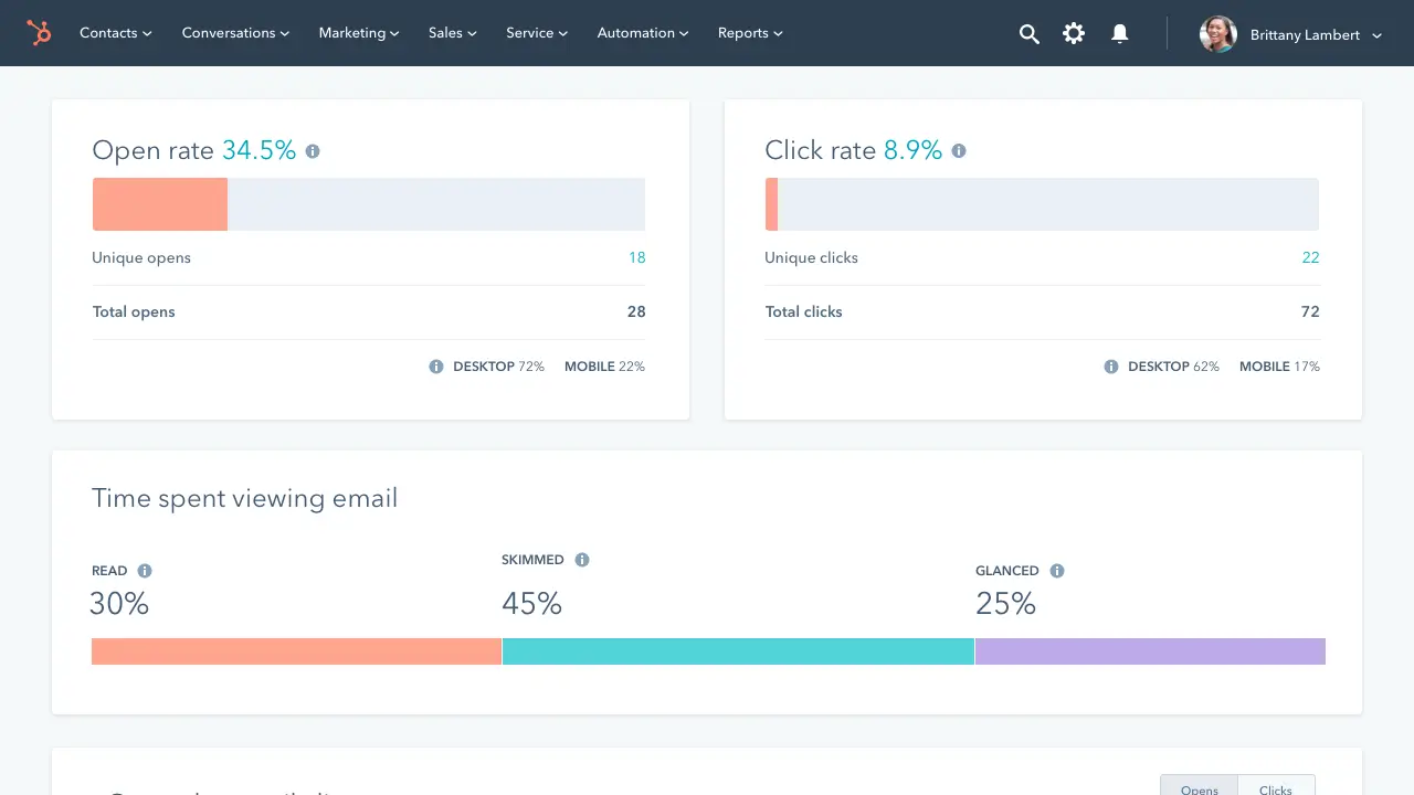 HubSpot email analytics dashboard