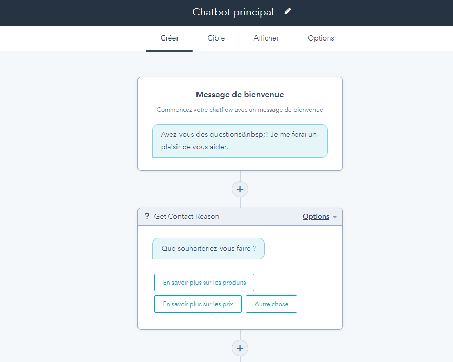 Paramétrage d'un chatbot WordPress créé avec HubSpot