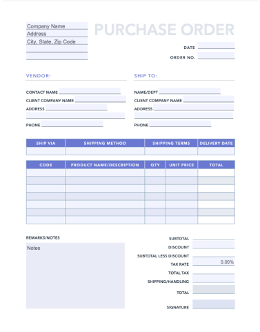 Purchase order template excel