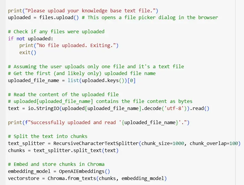 ai chatbot code with knowledge base file and embeddings