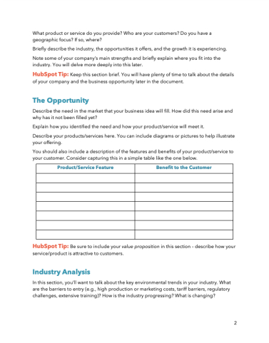 Simple business plan template pdf features