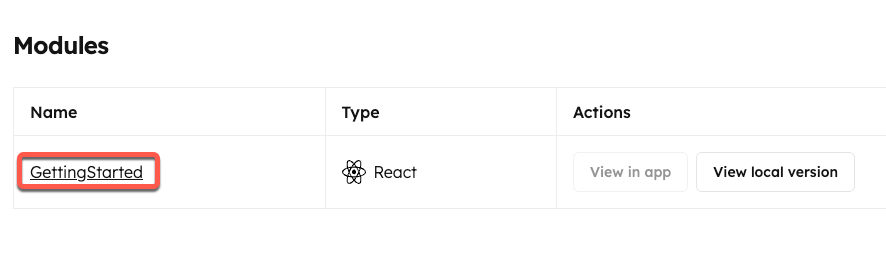 The module name highlighted to show what to click to view a module's details